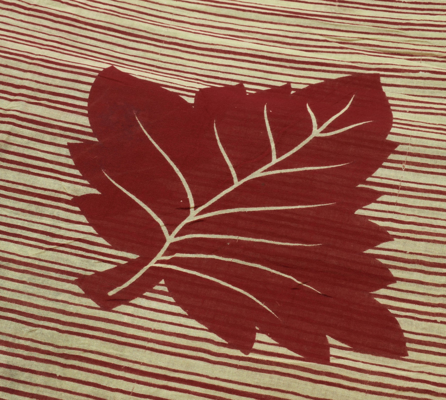 Sushila Vintage Cream Saree Pure Cotton Stripes Polka Dot Printed Craft Fabric