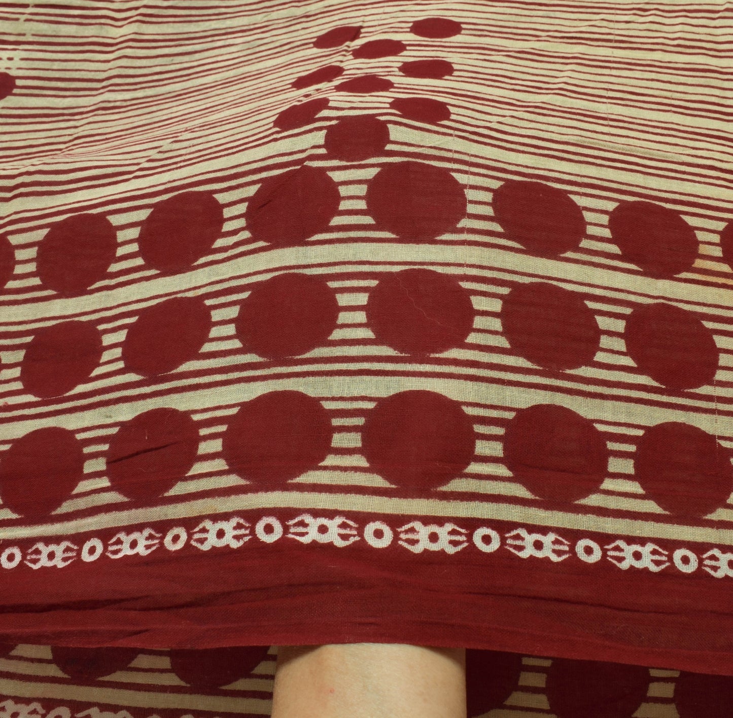 Sushila Vintage Cream Saree Pure Cotton Stripes Polka Dot Printed Craft Fabric