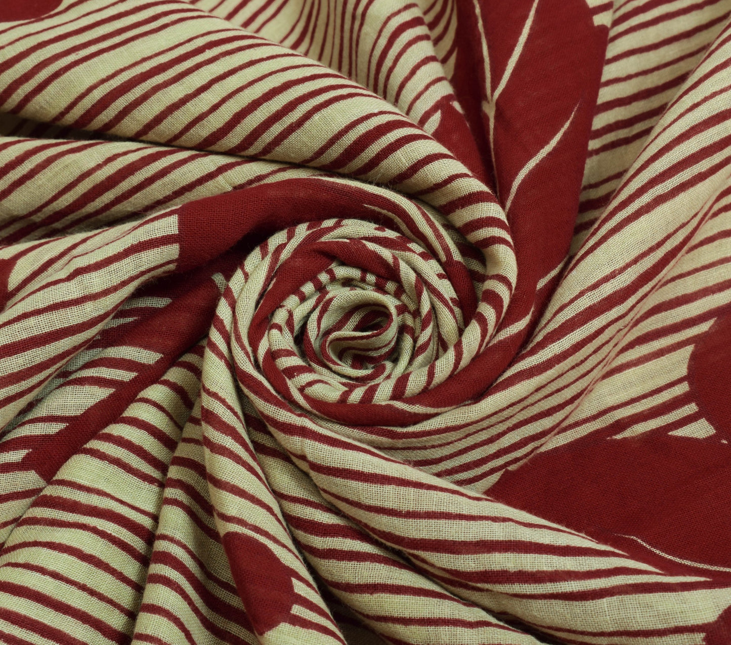 Sushila Vintage Cream Saree Pure Cotton Stripes Polka Dot Printed Craft Fabric