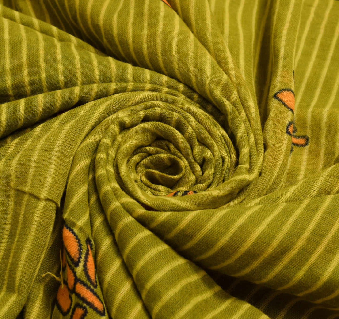 Sushila Vintage Green Orange Saree 100% Pure Cotton Printed Soft Craft Fabric