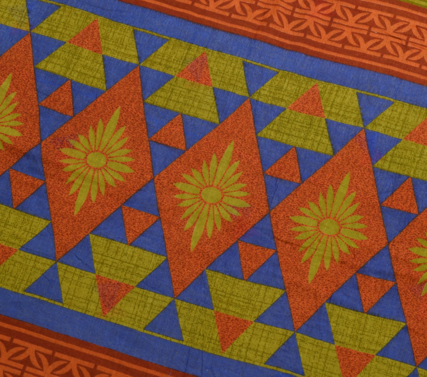 Sushila Vintage Green Saree Pure Cotton Geometrical Printed Soft Craft Fabric