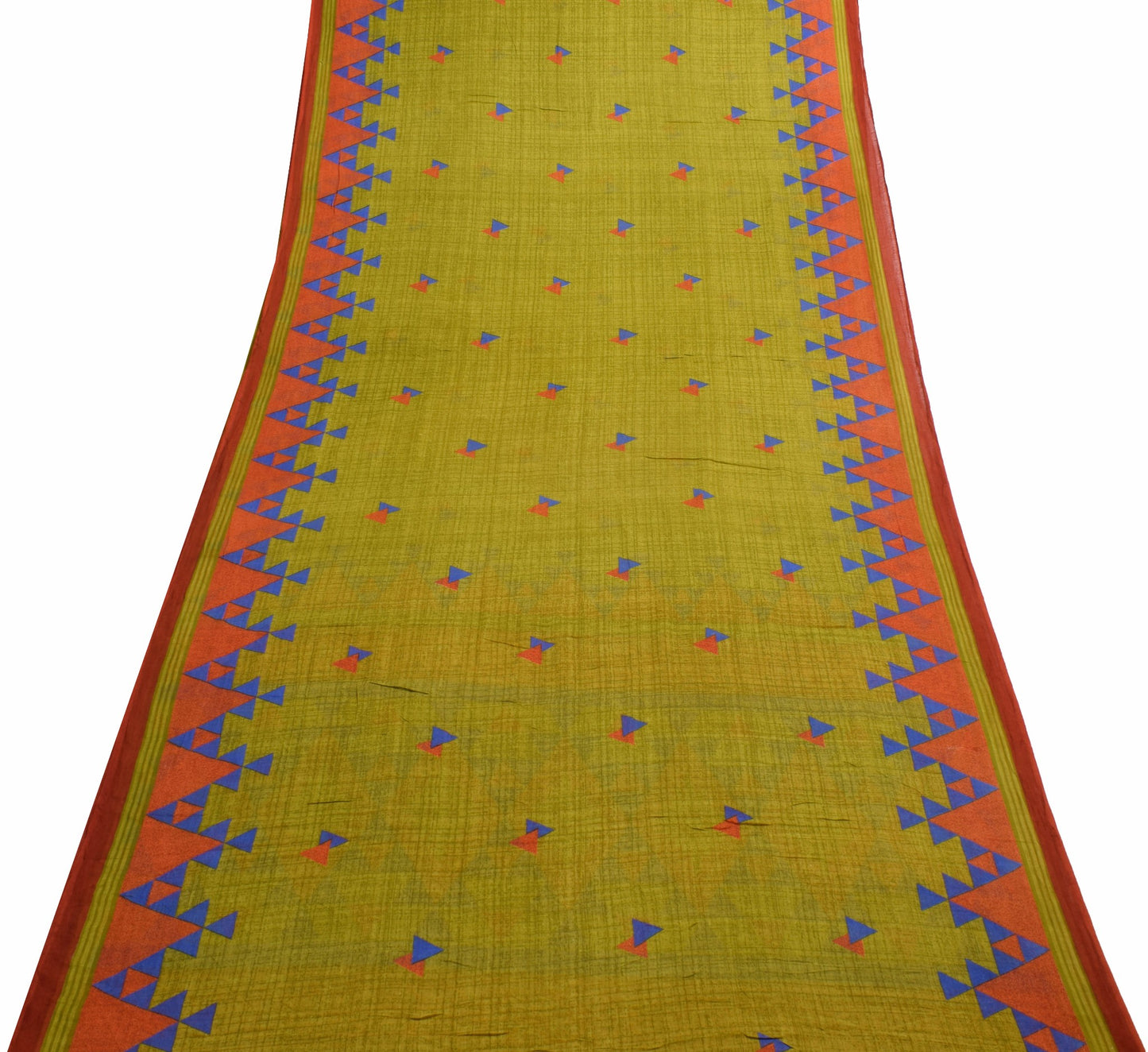 Sushila Vintage Green Saree Pure Cotton Geometrical Printed Soft Craft Fabric