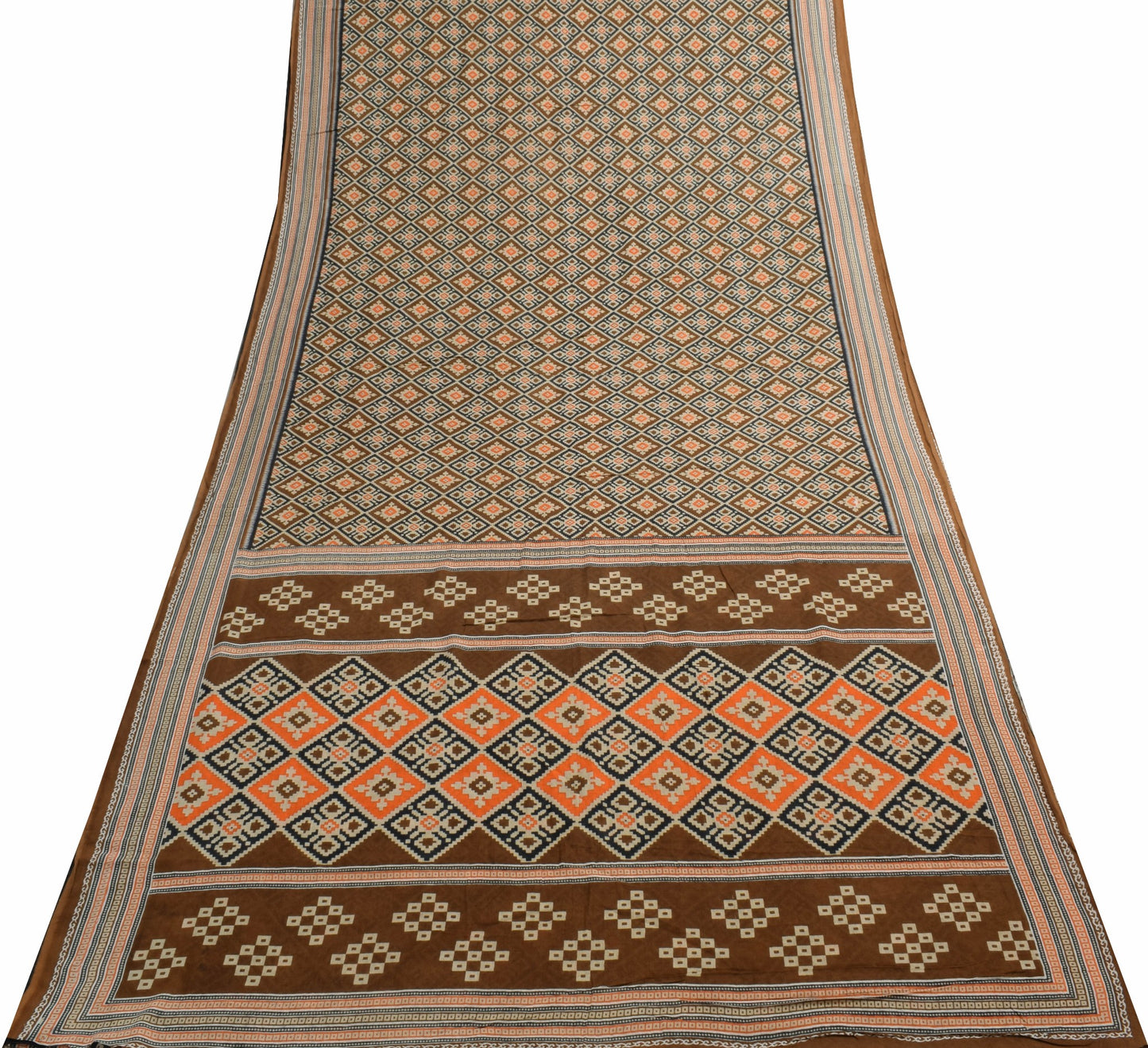 Sushila Vintage Brown Saree 100%Pure Cotton Printed Daily Wear Soft Craft Fabric