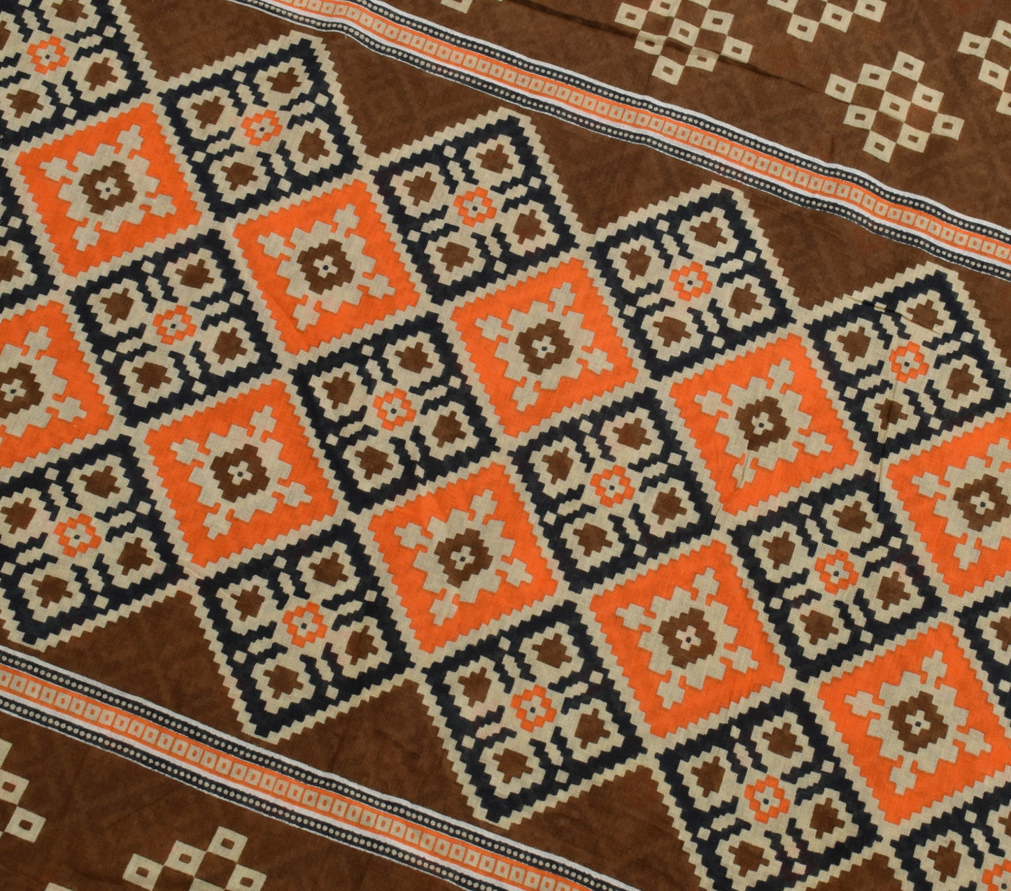 Sushila Vintage Brown Saree 100%Pure Cotton Printed Daily Wear Soft Craft Fabric