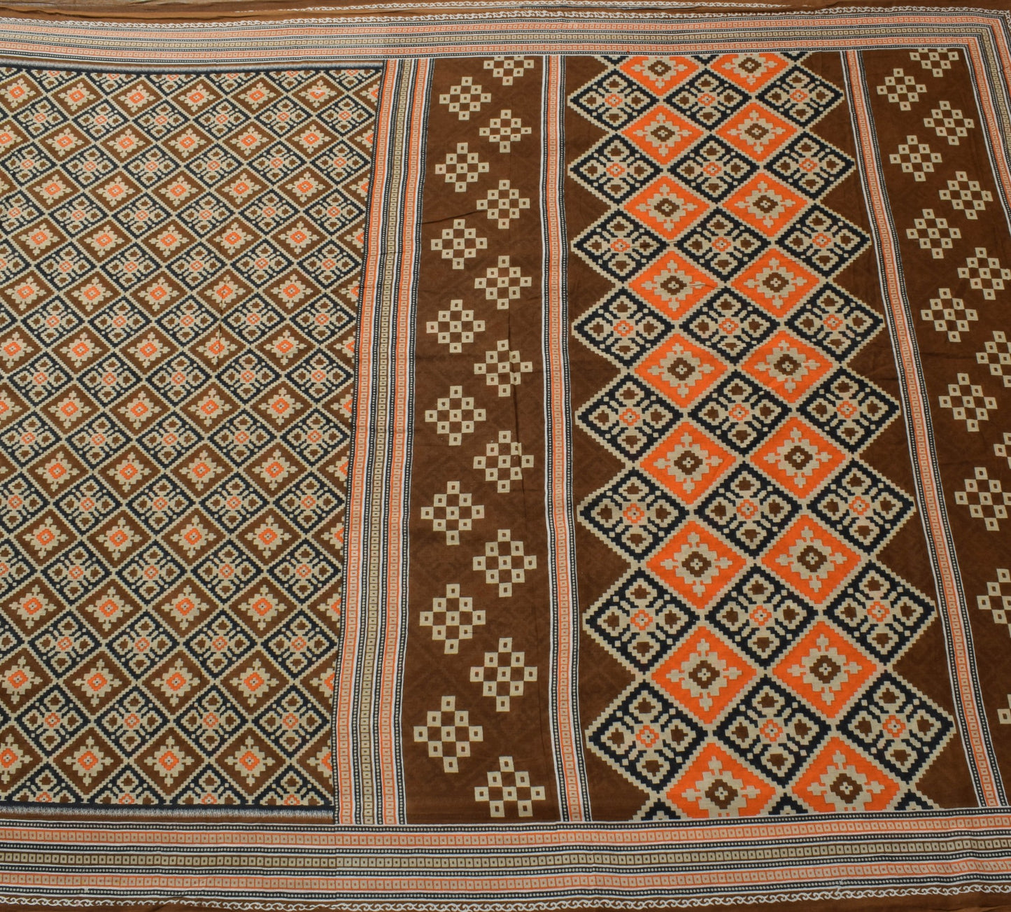 Sushila Vintage Brown Saree 100%Pure Cotton Printed Daily Wear Soft Craft Fabric