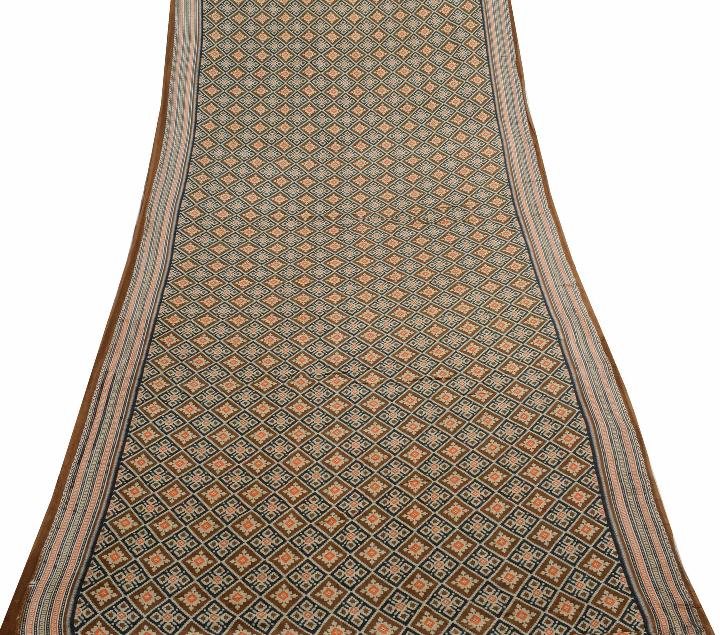 Sushila Vintage Brown Saree 100%Pure Cotton Printed Daily Wear Soft Craft Fabric