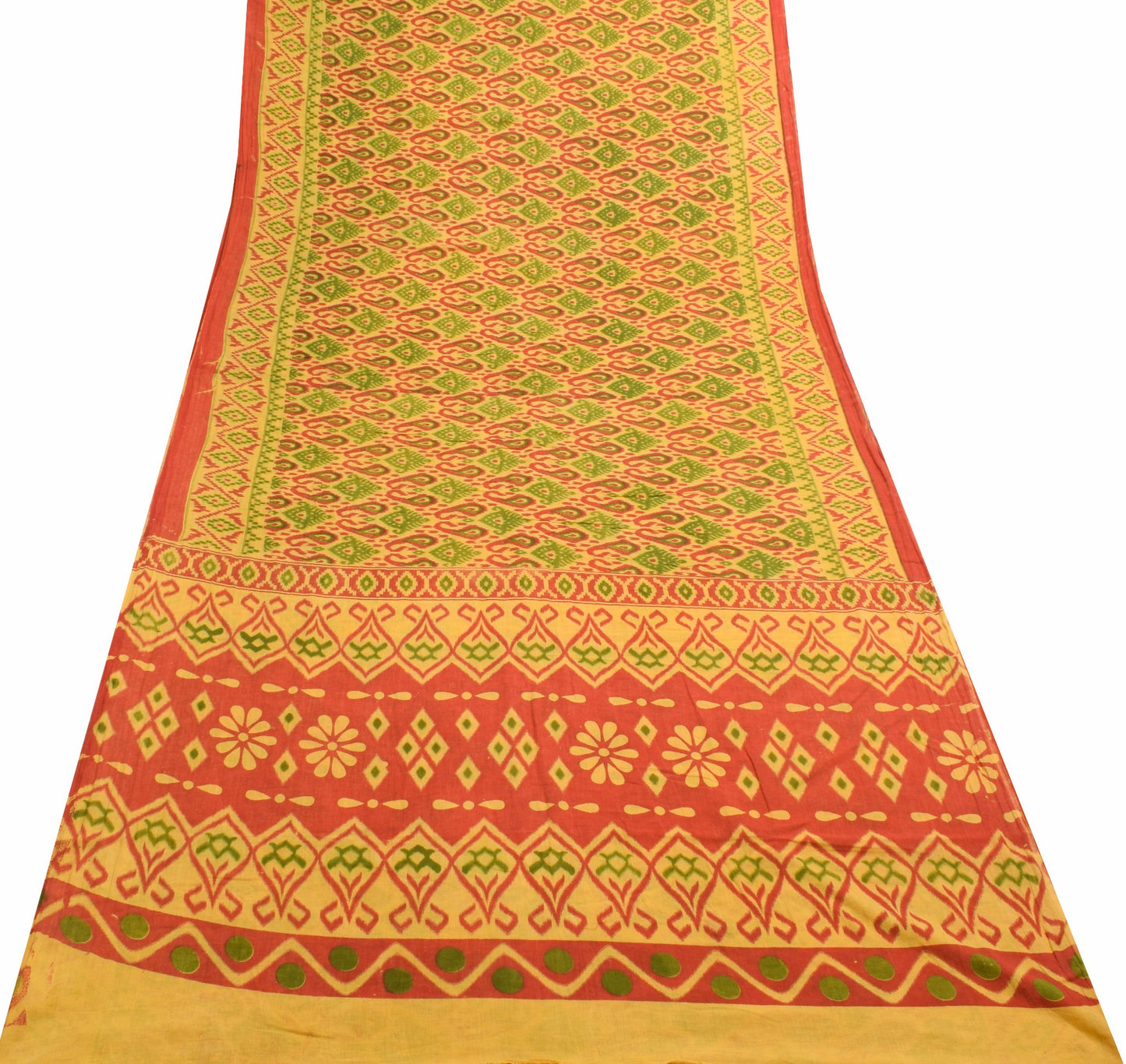 Sushila Vintage Yellow Saree 100% Pure Cotton Printed Soft Craft Dress Fabric