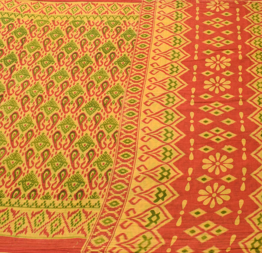 Sushila Vintage Yellow Saree 100% Pure Cotton Printed Soft Craft Dress Fabric