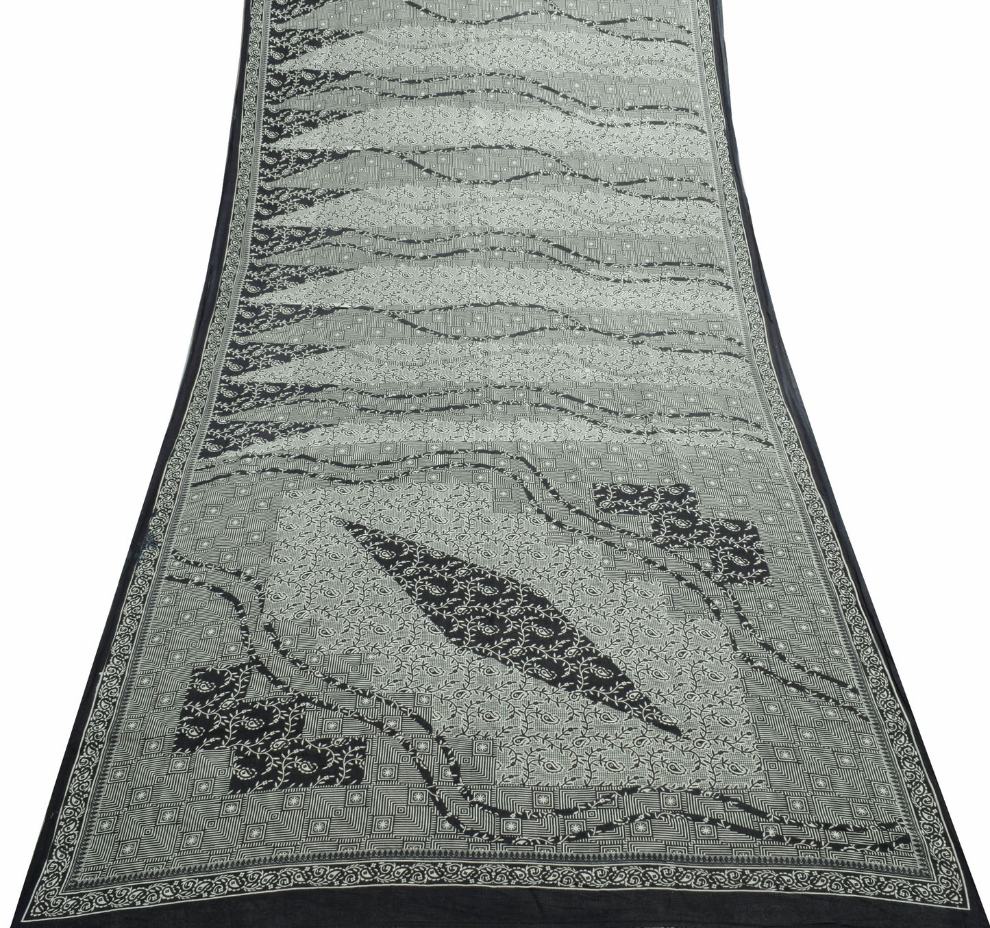 Sushila Vintage Black Saree 100%Pure Cotton Printed Daily Wear Soft Craft Fabric