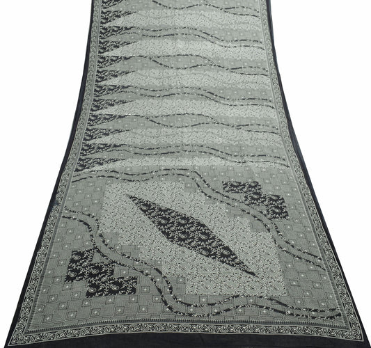 Sushila Vintage Black Saree 100%Pure Cotton Printed Daily Wear Soft Craft Fabric