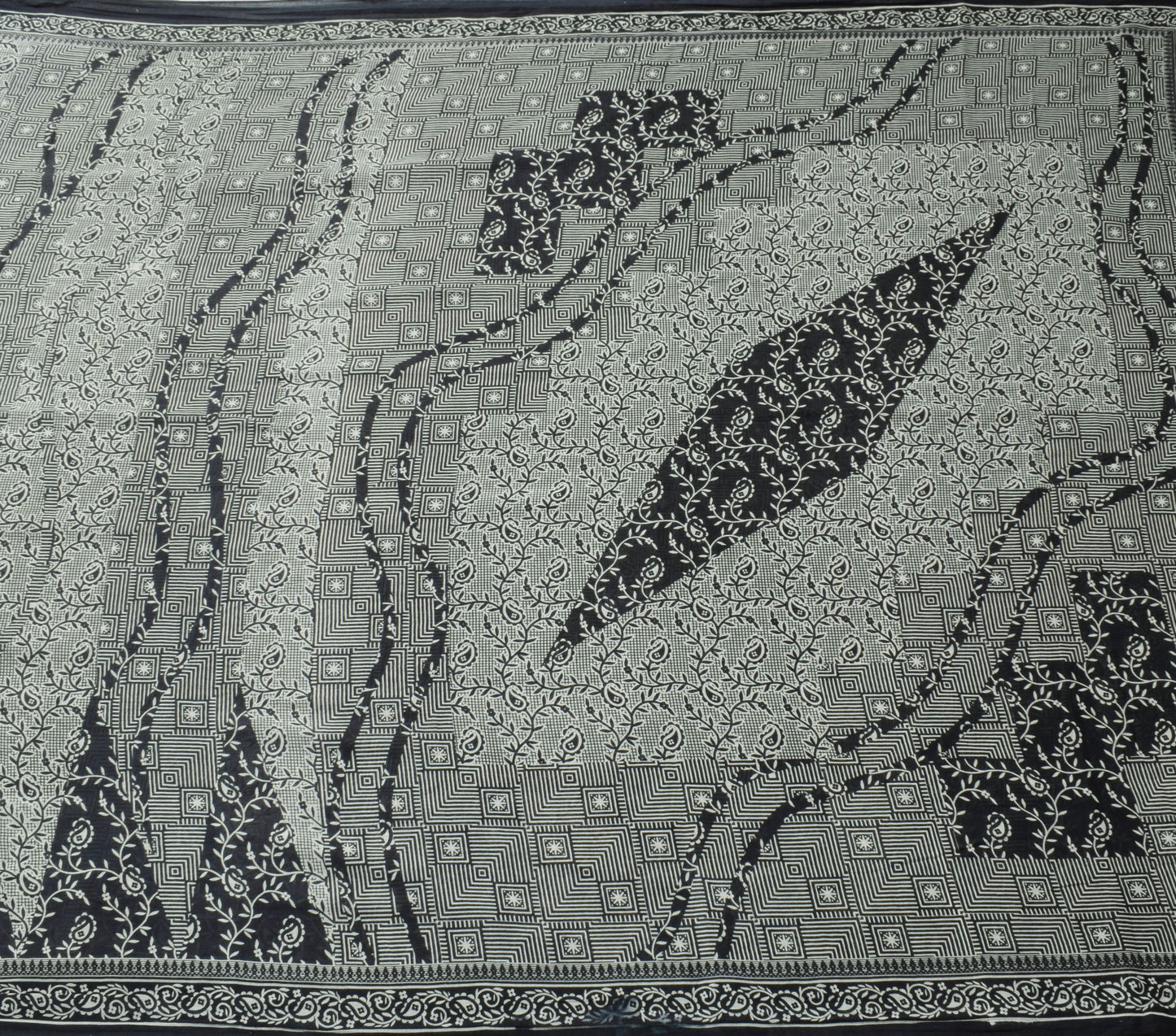 Sushila Vintage Black Saree 100%Pure Cotton Printed Daily Wear Soft Craft Fabric