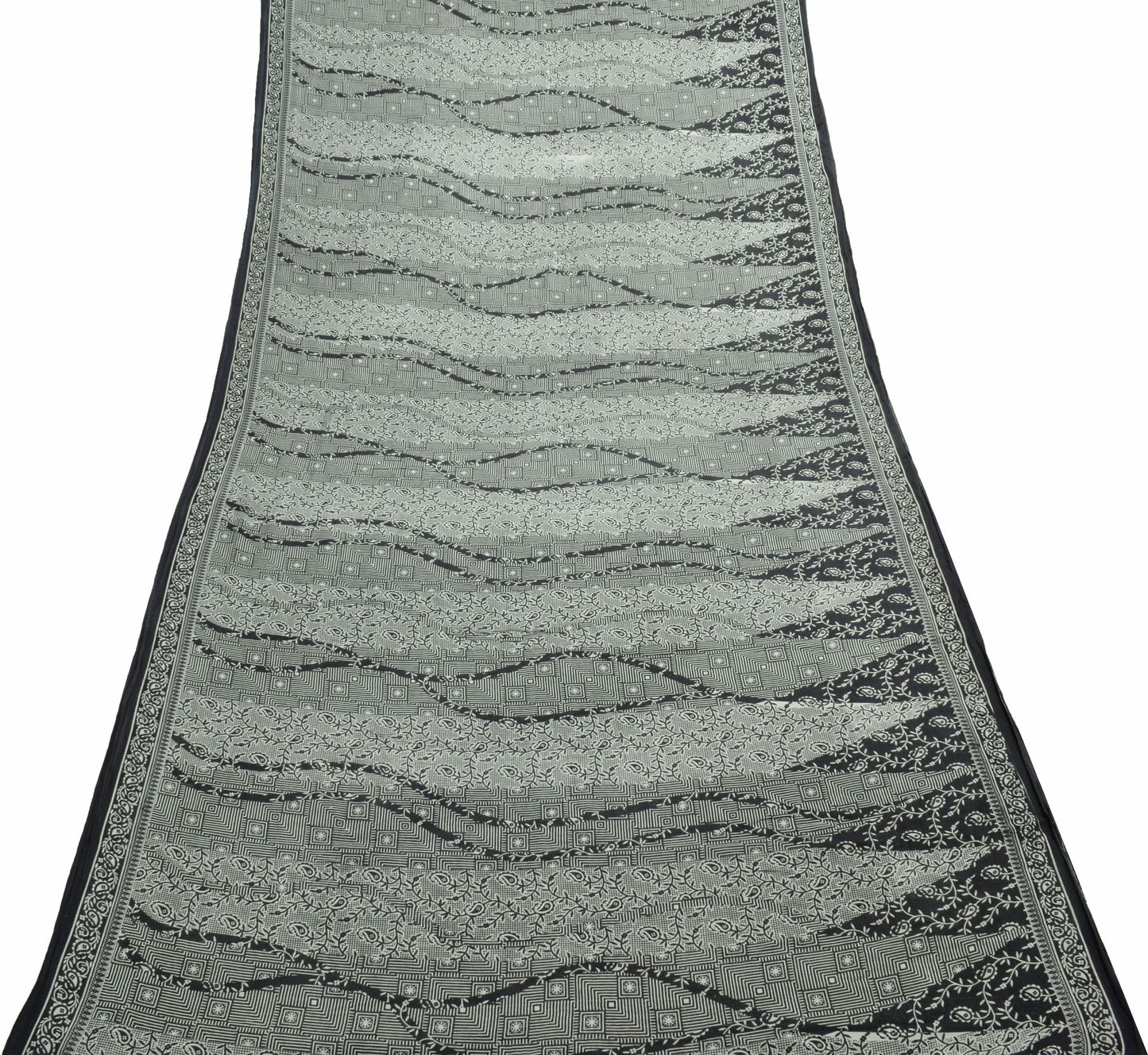 Sushila Vintage Black Saree 100%Pure Cotton Printed Daily Wear Soft Craft Fabric