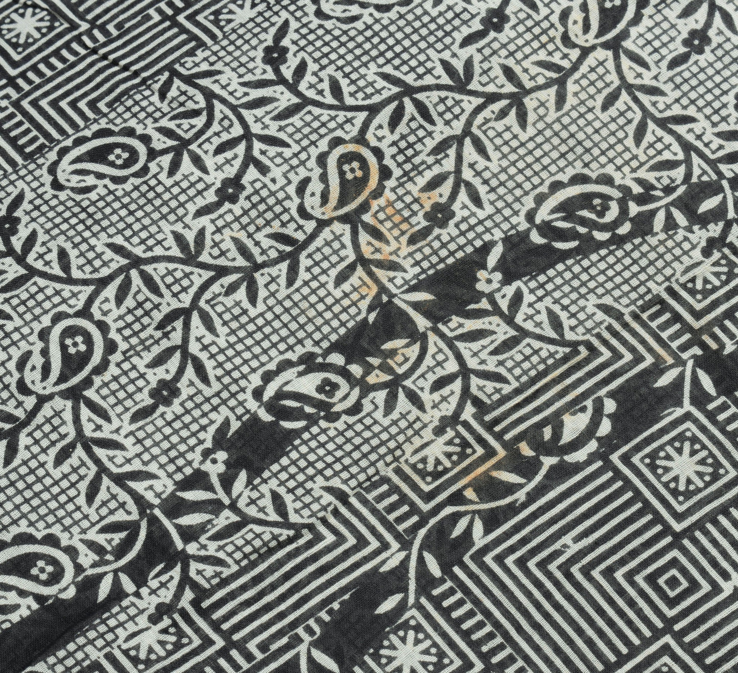 Sushila Vintage Black Saree 100%Pure Cotton Printed Daily Wear Soft Craft Fabric