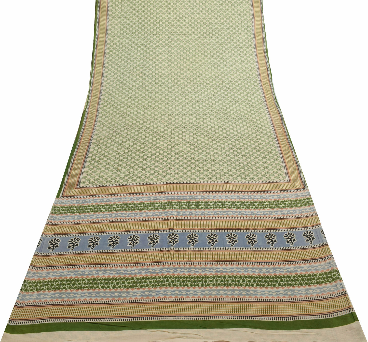 Sushila Vintage Cream Saree 100% Pure Cotton Printed Soft Craft Floral Fabric