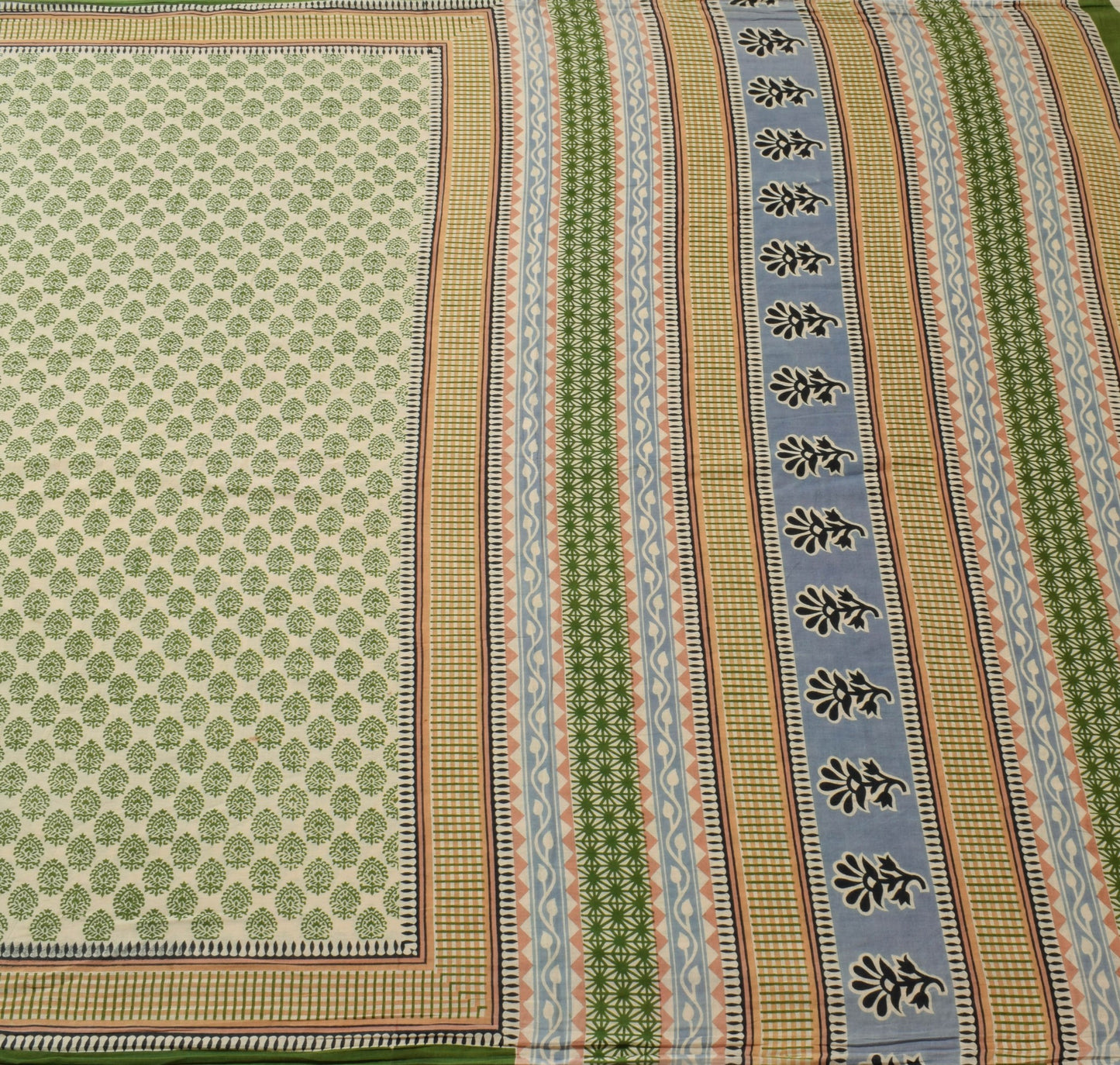 Sushila Vintage Cream Saree 100% Pure Cotton Printed Soft Craft Floral Fabric