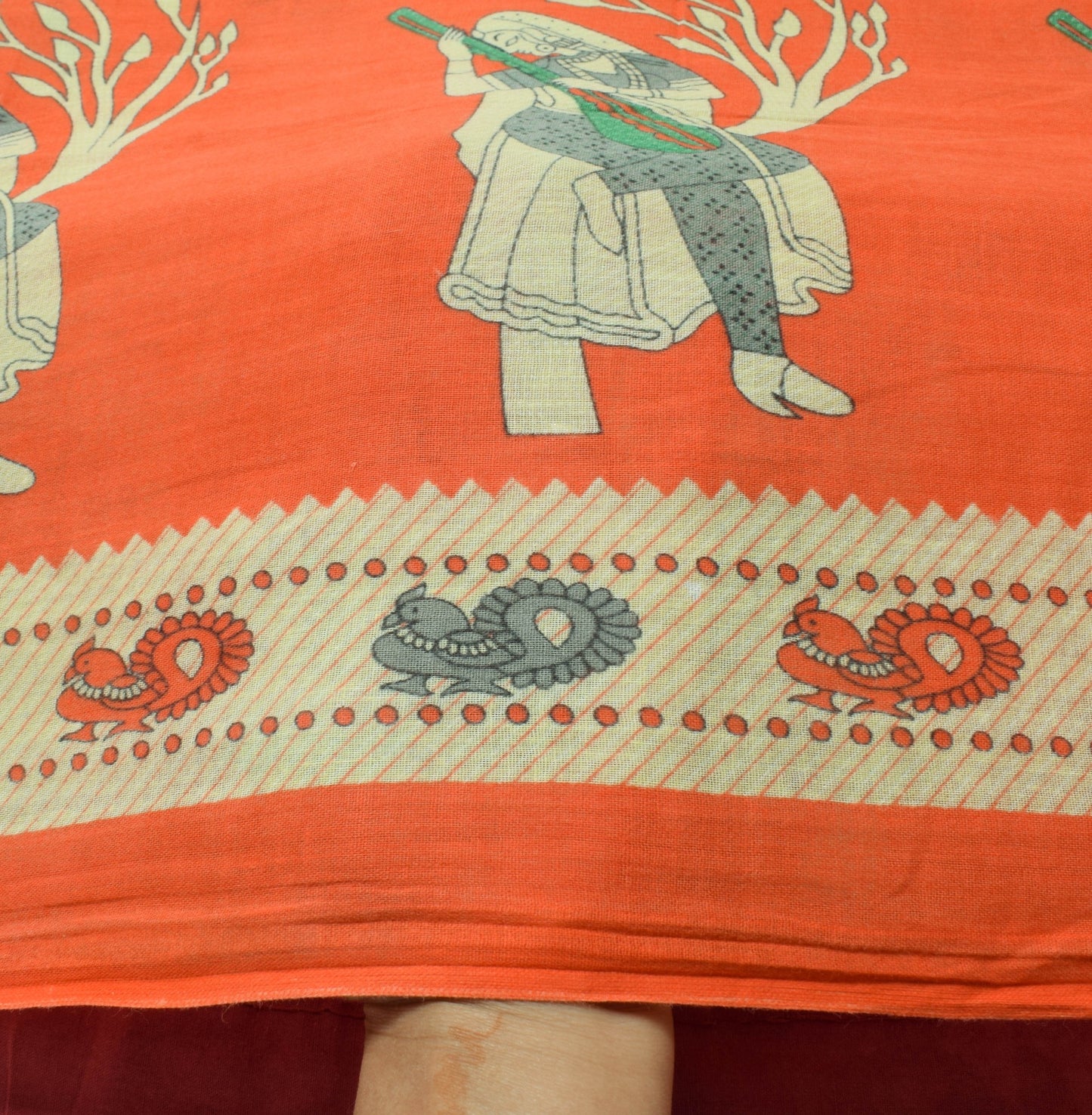 Sushila Vintage Green Saree 100% Pure Cotton Peacock Printed Soft Craft Fabric