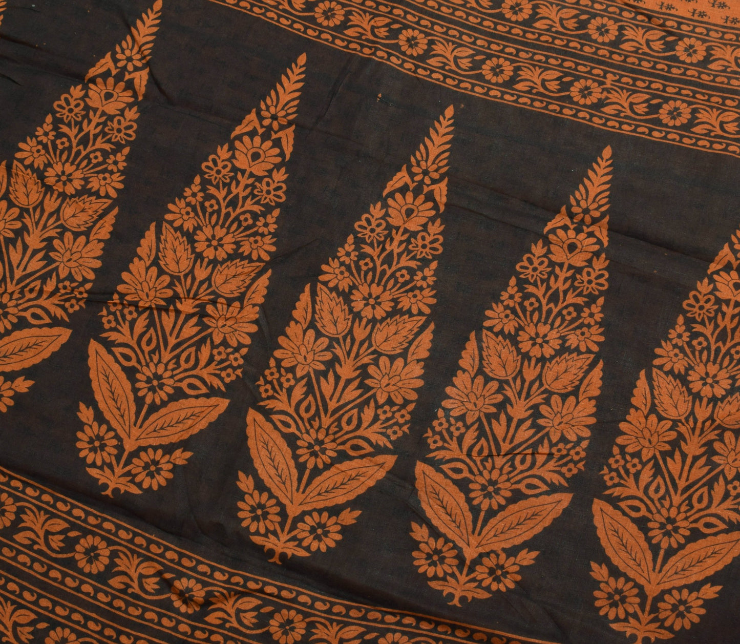 Sushila Vintage Floral Rust Saree 100% Pure Cotton Printed Indian Craft Fabric