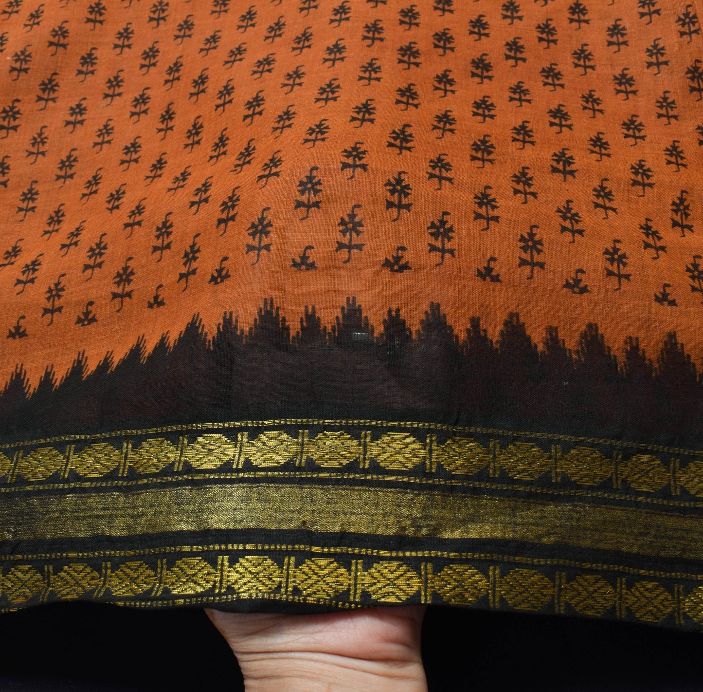 Sushila Vintage Floral Rust Saree 100% Pure Cotton Printed Indian Craft Fabric