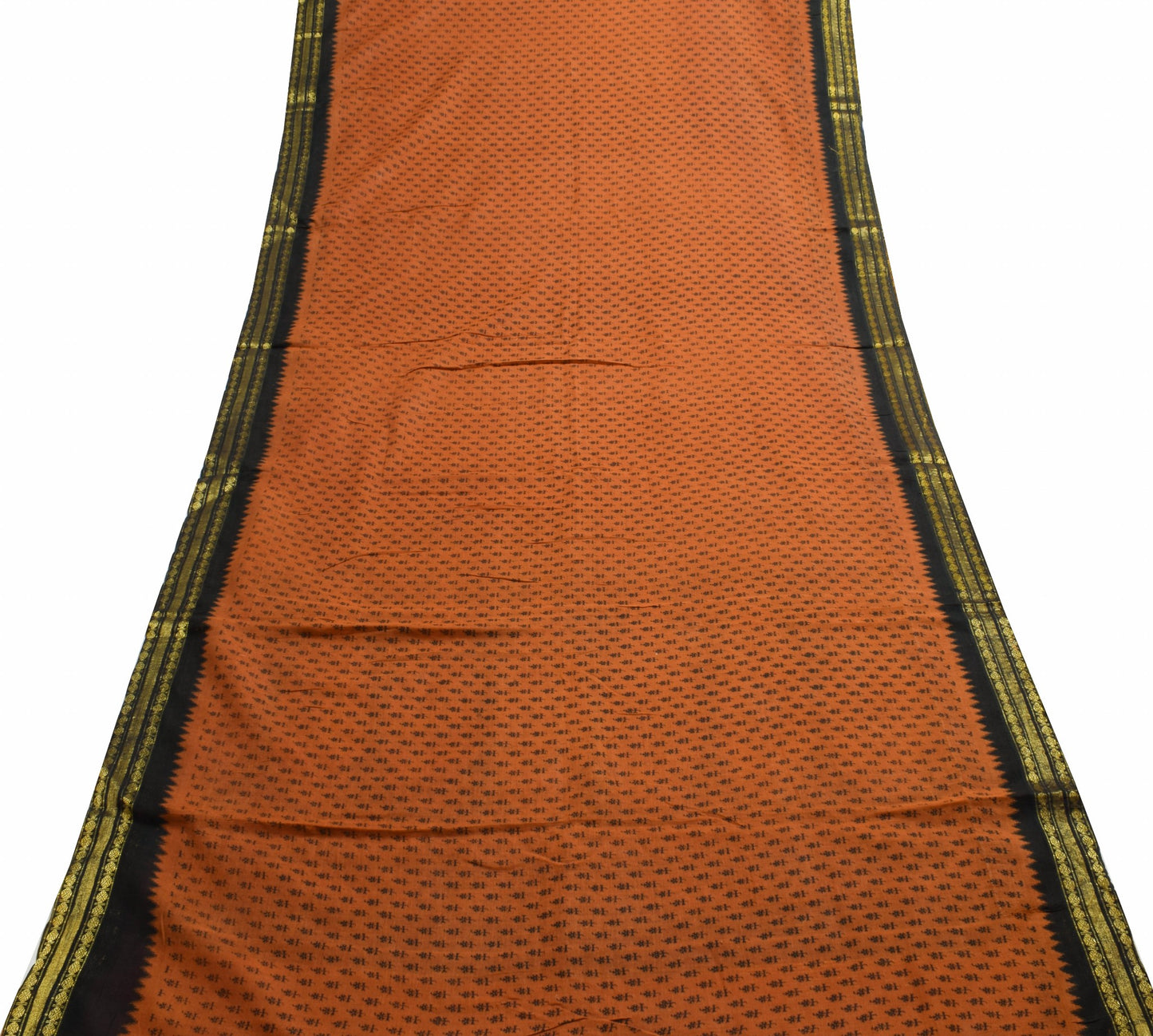 Sushila Vintage Floral Rust Saree 100% Pure Cotton Printed Indian Craft Fabric