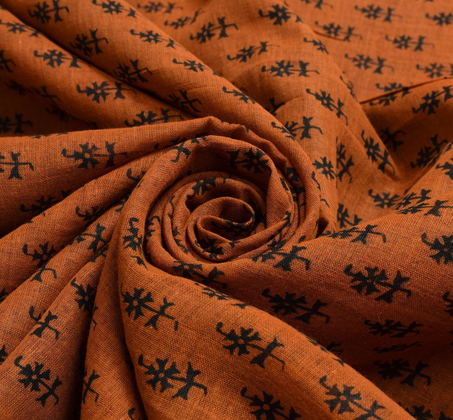 Sushila Vintage Floral Rust Saree 100% Pure Cotton Printed Indian Craft Fabric