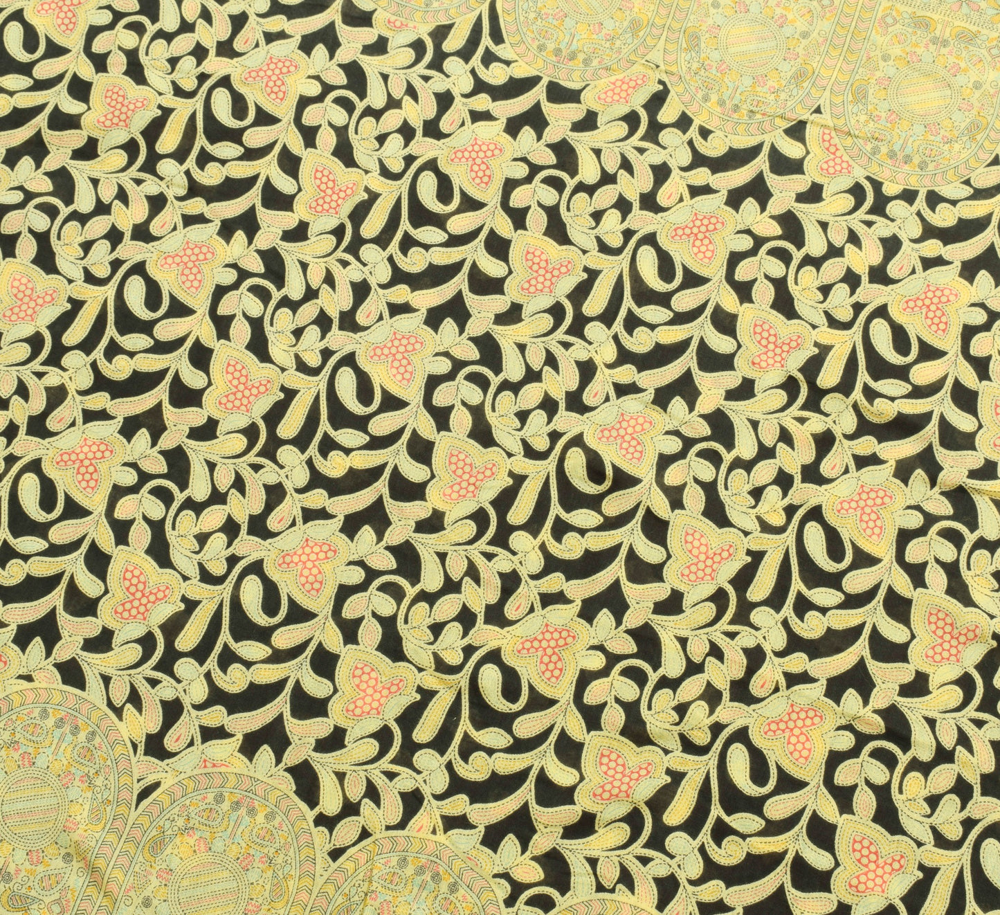 Sushila Vintage Black Saree Pure Cotton Madhubani Printed Soft Craft Fabric