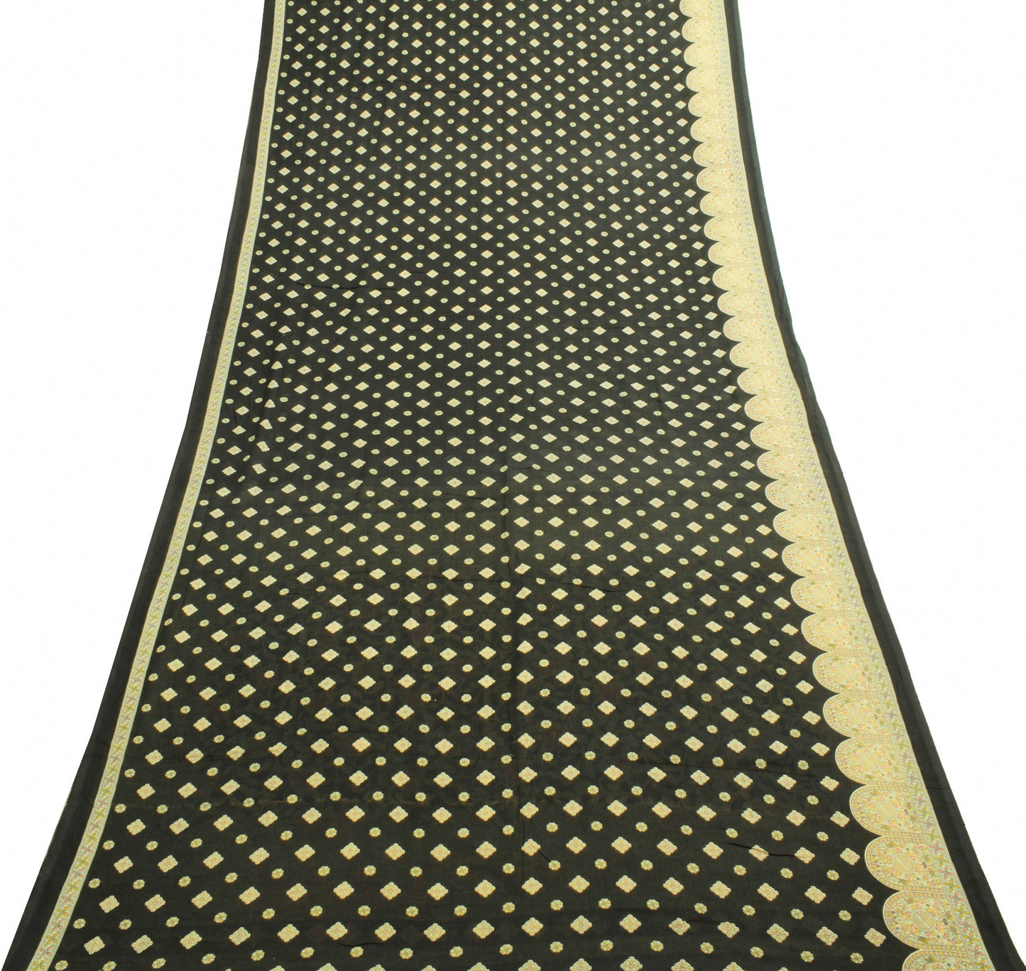 Sushila Vintage Black Saree Pure Cotton Madhubani Printed Soft Craft Fabric