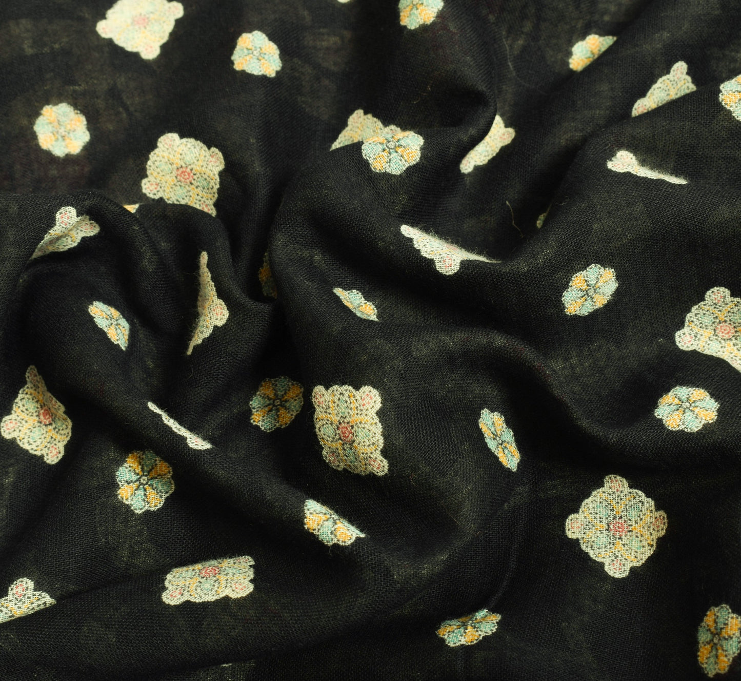 Sushila Vintage Black Saree Pure Cotton Madhubani Printed Soft Craft Fabric
