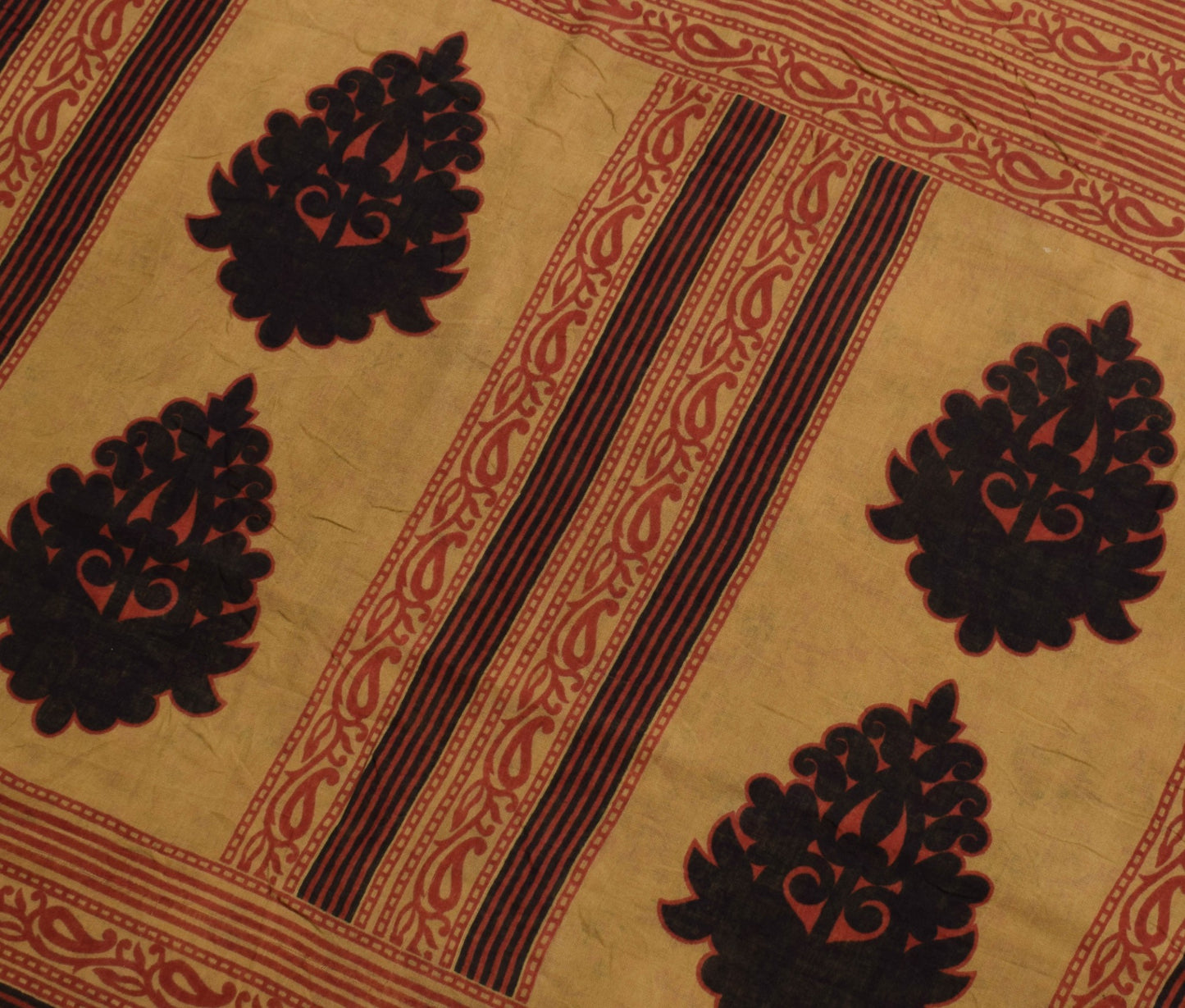 Sushila Vintage Saree 100% Pure Cotton Printed Floral Yellow Soft Craft Fabric