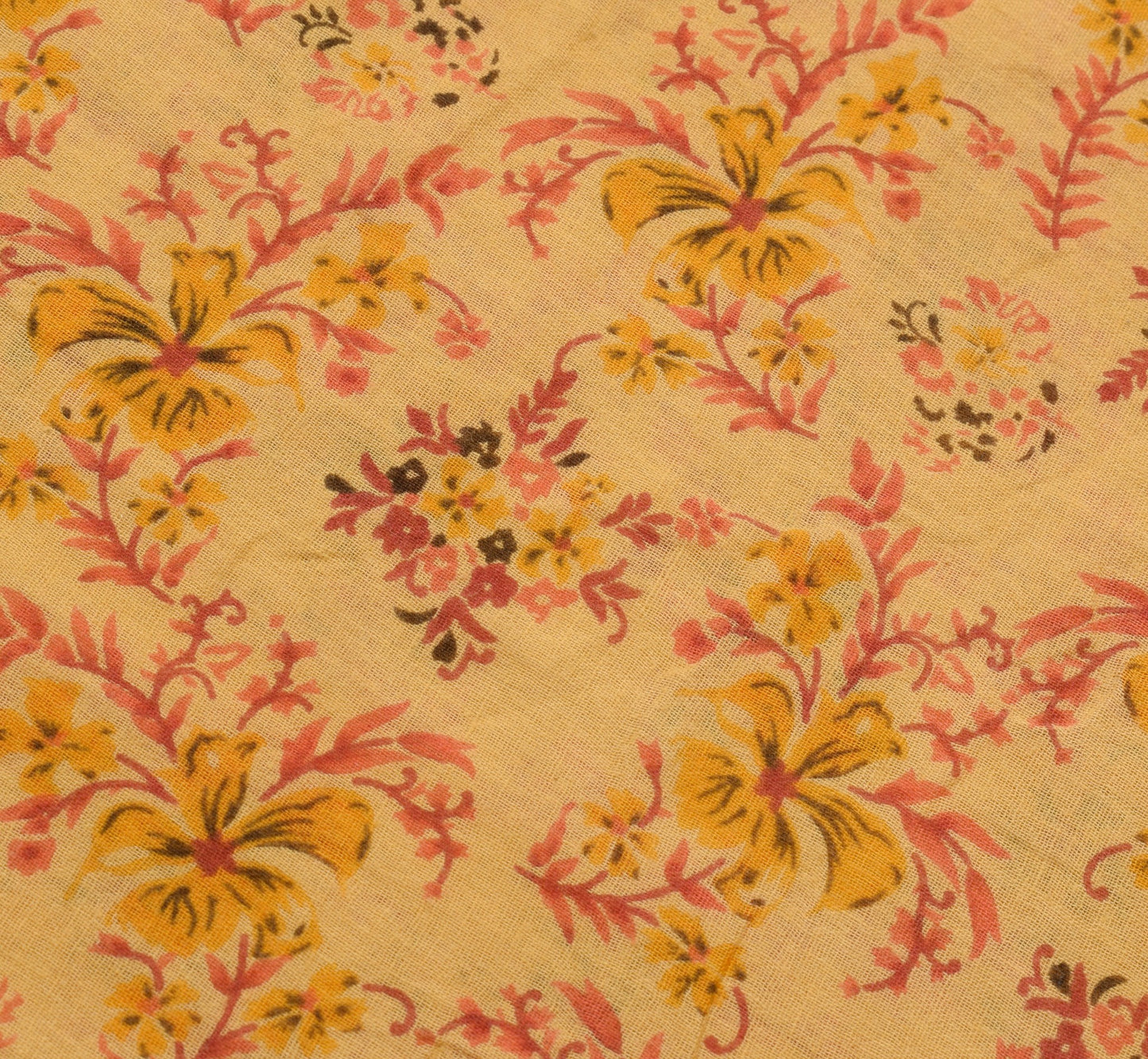 Sushila Vintage Saree 100% Pure Cotton Printed Floral Yellow Soft Craft Fabric
