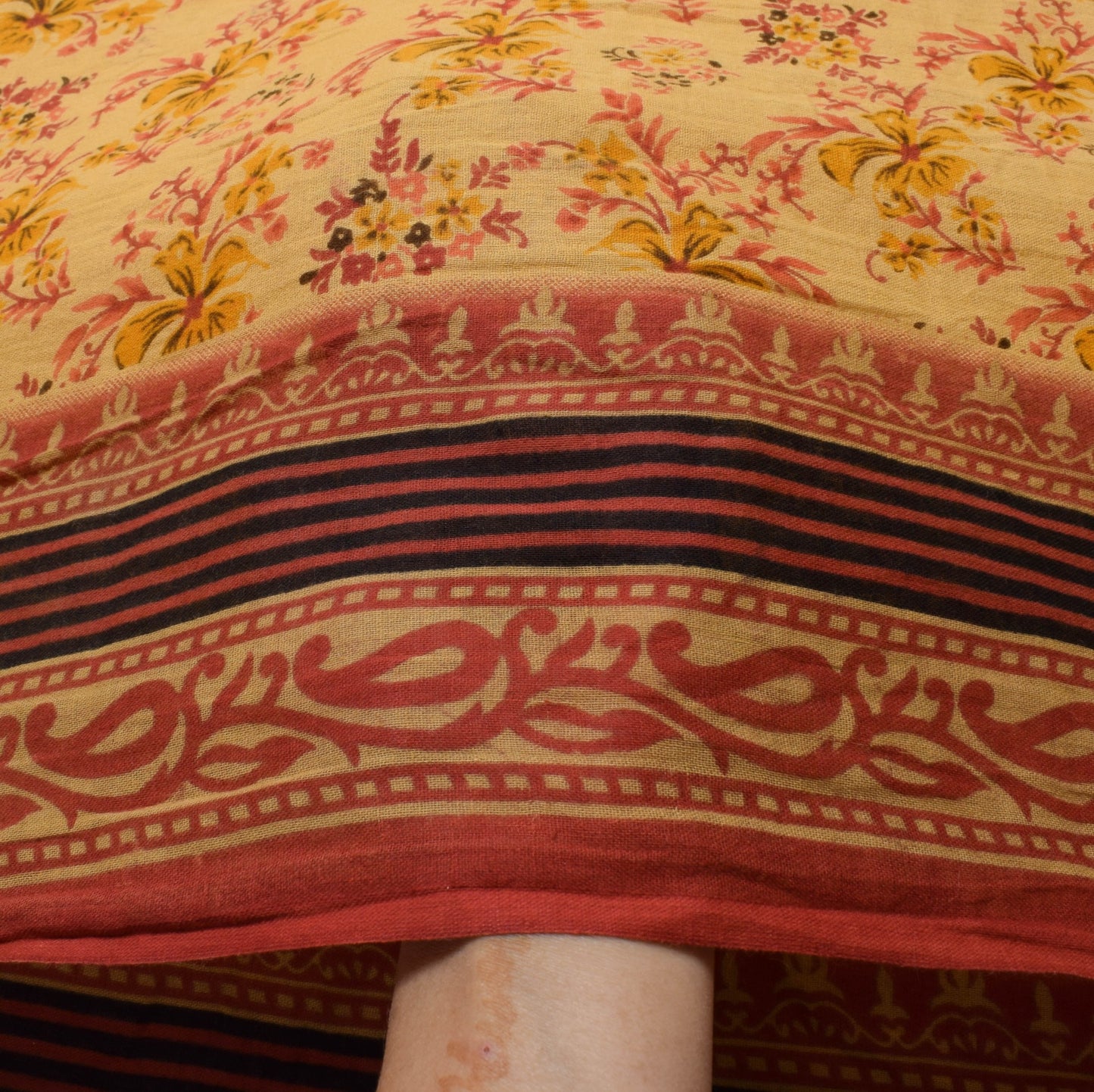 Sushila Vintage Saree 100% Pure Cotton Printed Floral Yellow Soft Craft Fabric