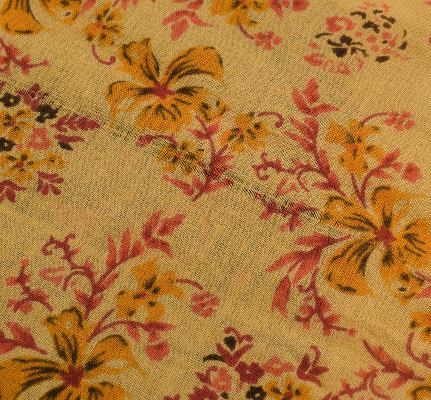 Sushila Vintage Saree 100% Pure Cotton Printed Floral Yellow Soft Craft Fabric