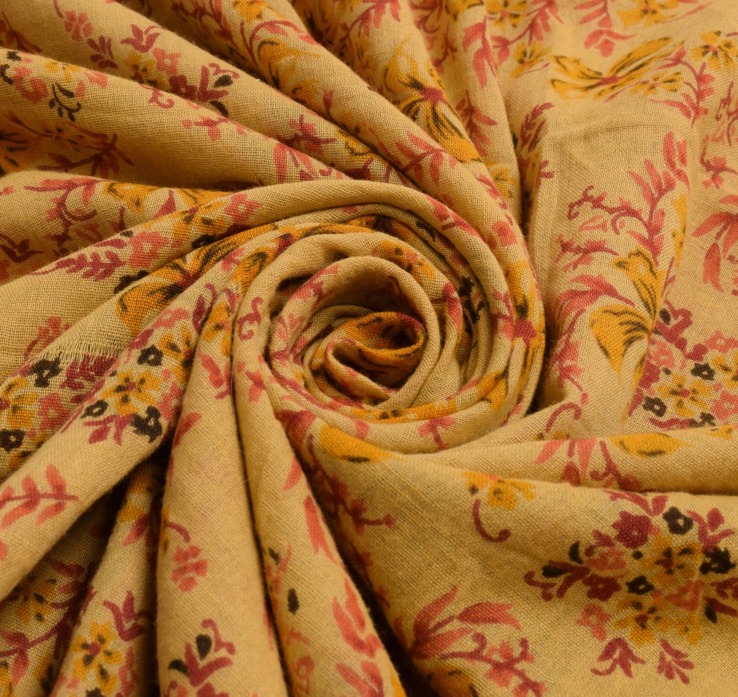 Sushila Vintage Saree 100% Pure Cotton Printed Floral Yellow Soft Craft Fabric