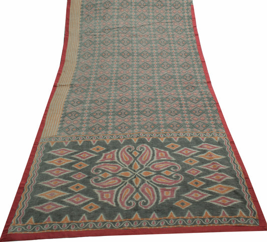 Sushila Vintage Black Geometrical Saree 100% Pure Cotton Printed Craft Fabric