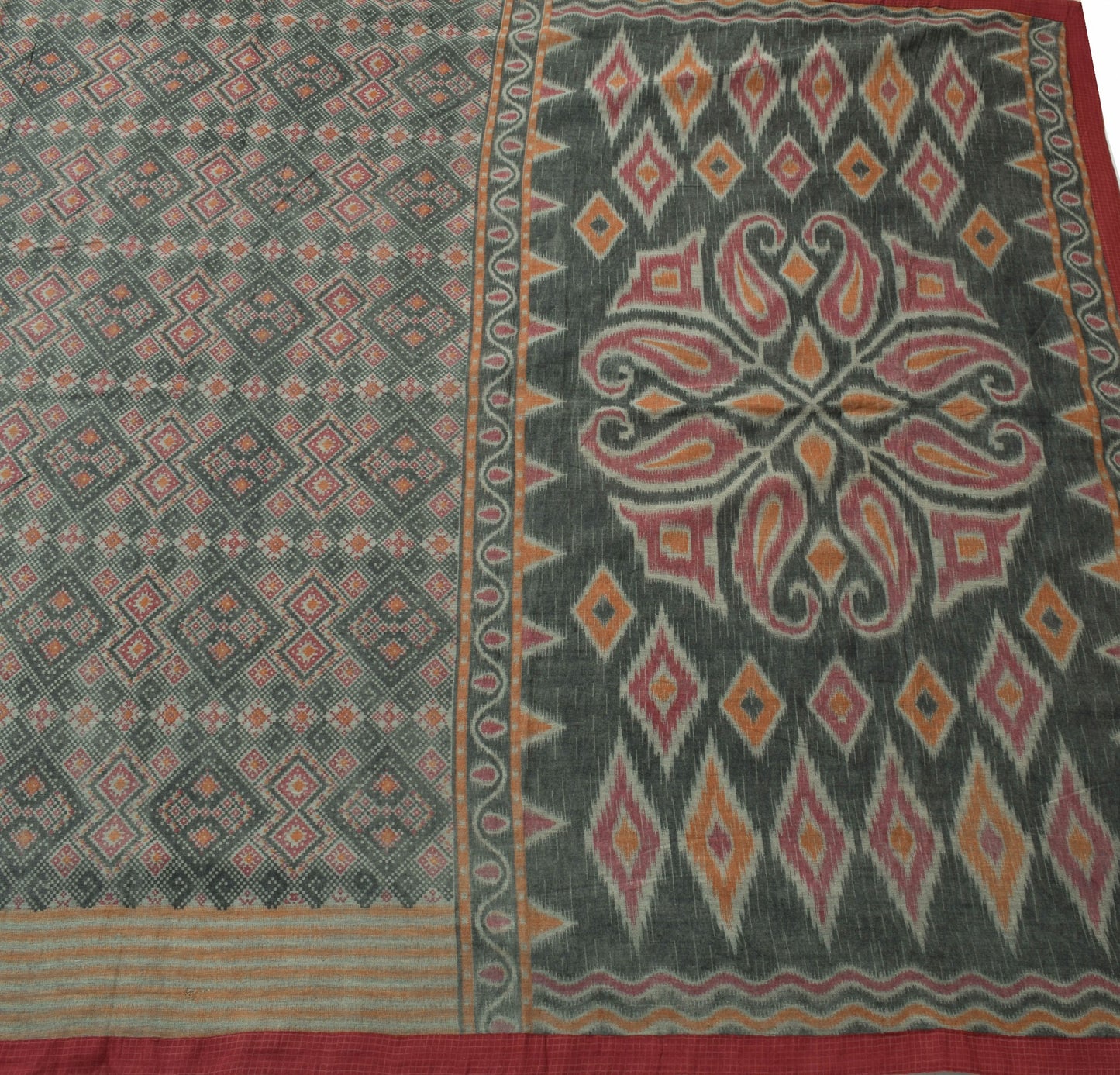 Sushila Vintage Black Geometrical Saree 100% Pure Cotton Printed Craft Fabric