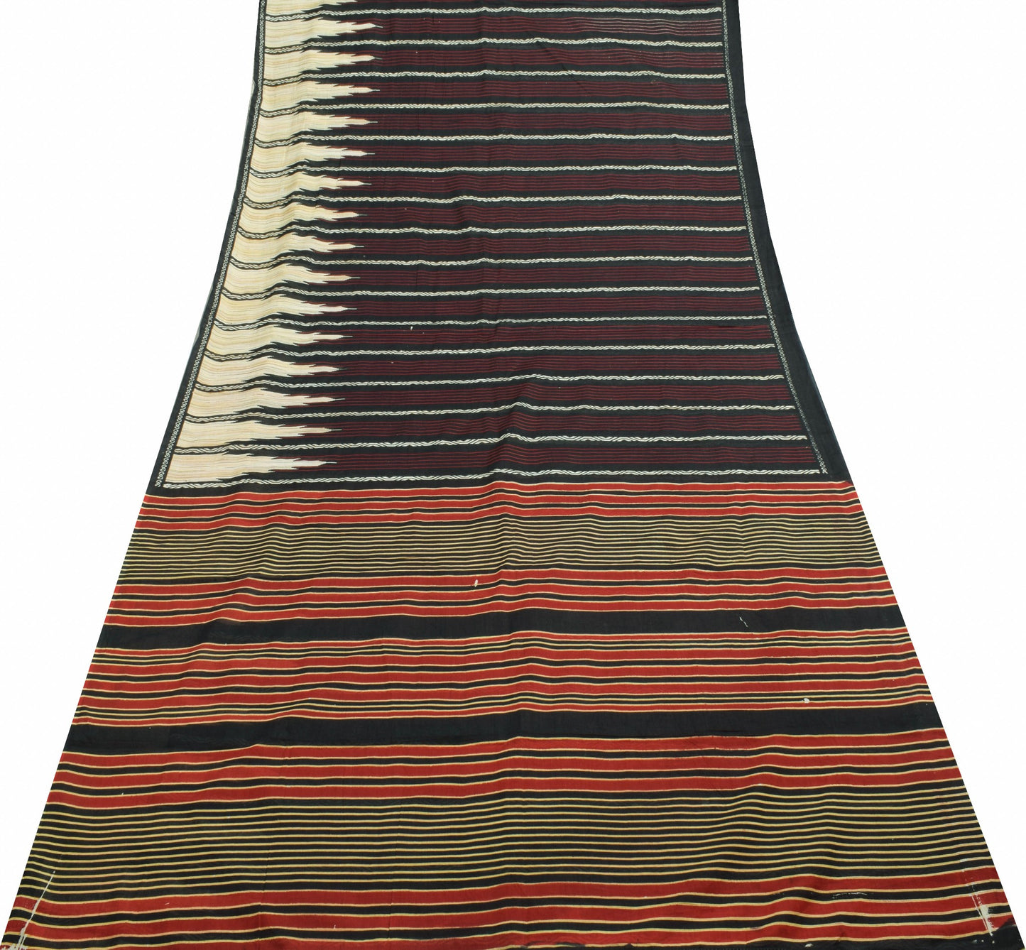 Sushila Vintage Black Saree 100% Pure Cotton Printed Stripes Women Craft Fabric