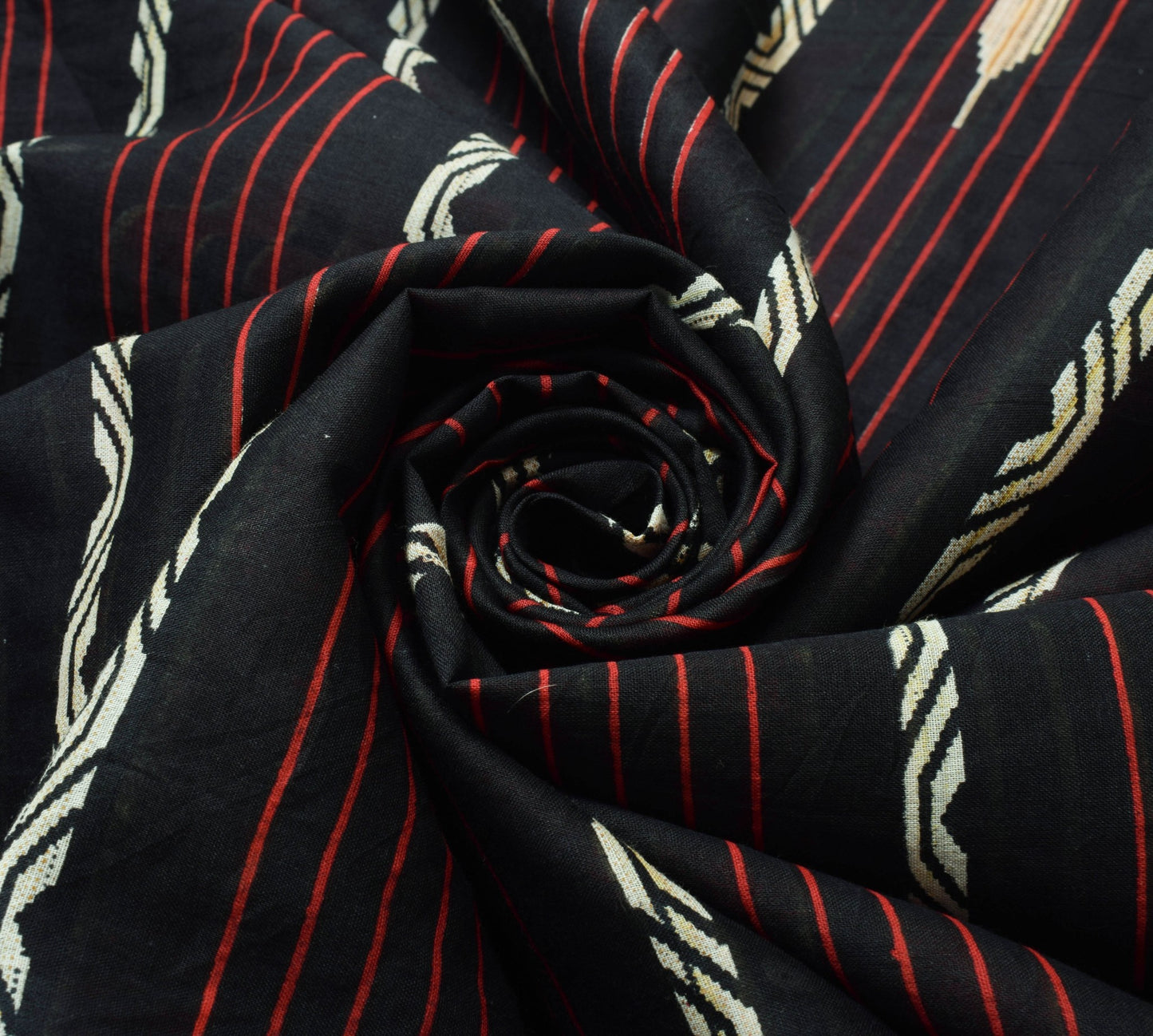 Sushila Vintage Black Saree 100% Pure Cotton Printed Stripes Women Craft Fabric