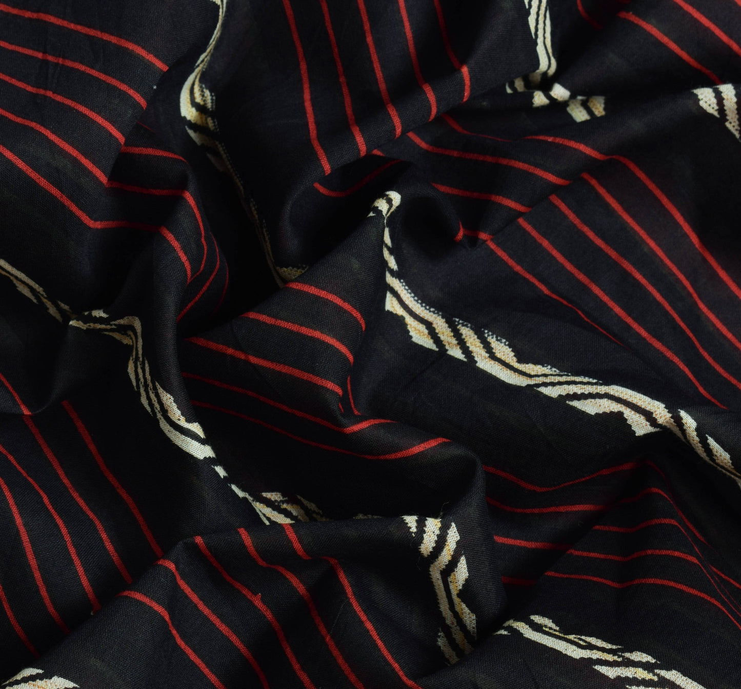Sushila Vintage Black Saree 100% Pure Cotton Printed Stripes Women Craft Fabric