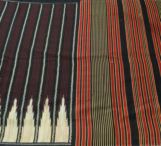 Sushila Vintage Black Saree 100% Pure Cotton Printed Stripes Women Craft Fabric