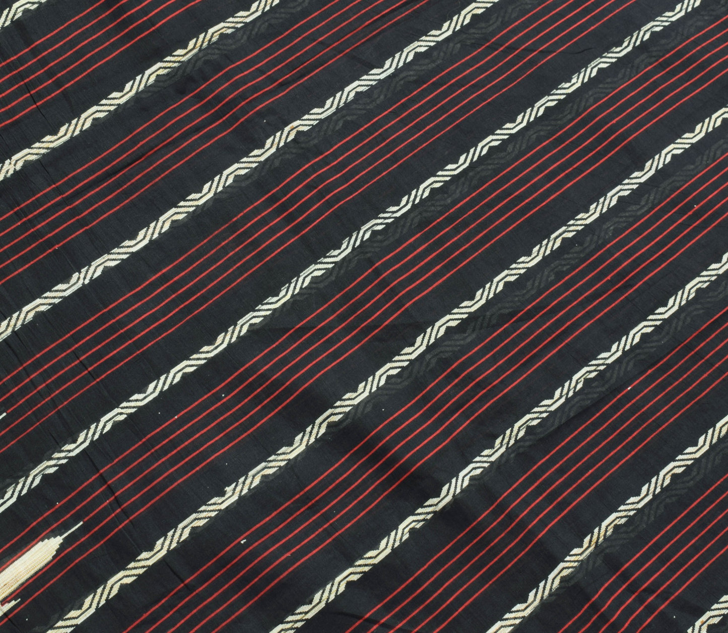 Sushila Vintage Black Saree 100% Pure Cotton Printed Stripes Women Craft Fabric