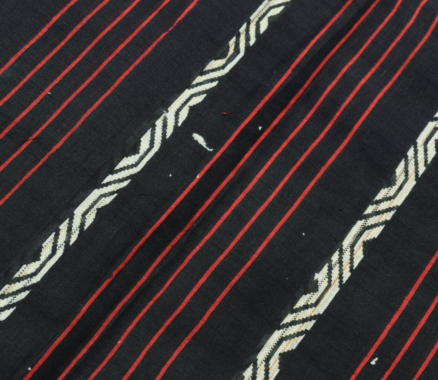 Sushila Vintage Black Saree 100% Pure Cotton Printed Stripes Women Craft Fabric