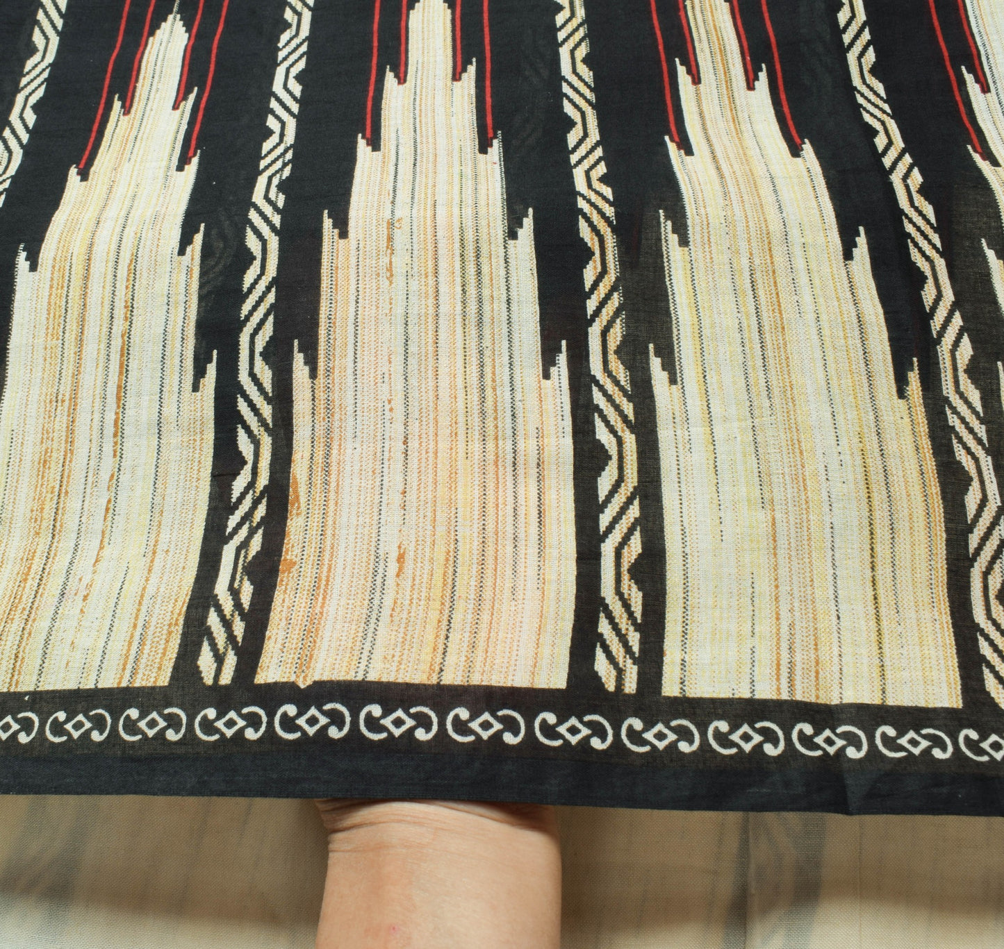 Sushila Vintage Black Saree 100% Pure Cotton Printed Stripes Women Craft Fabric