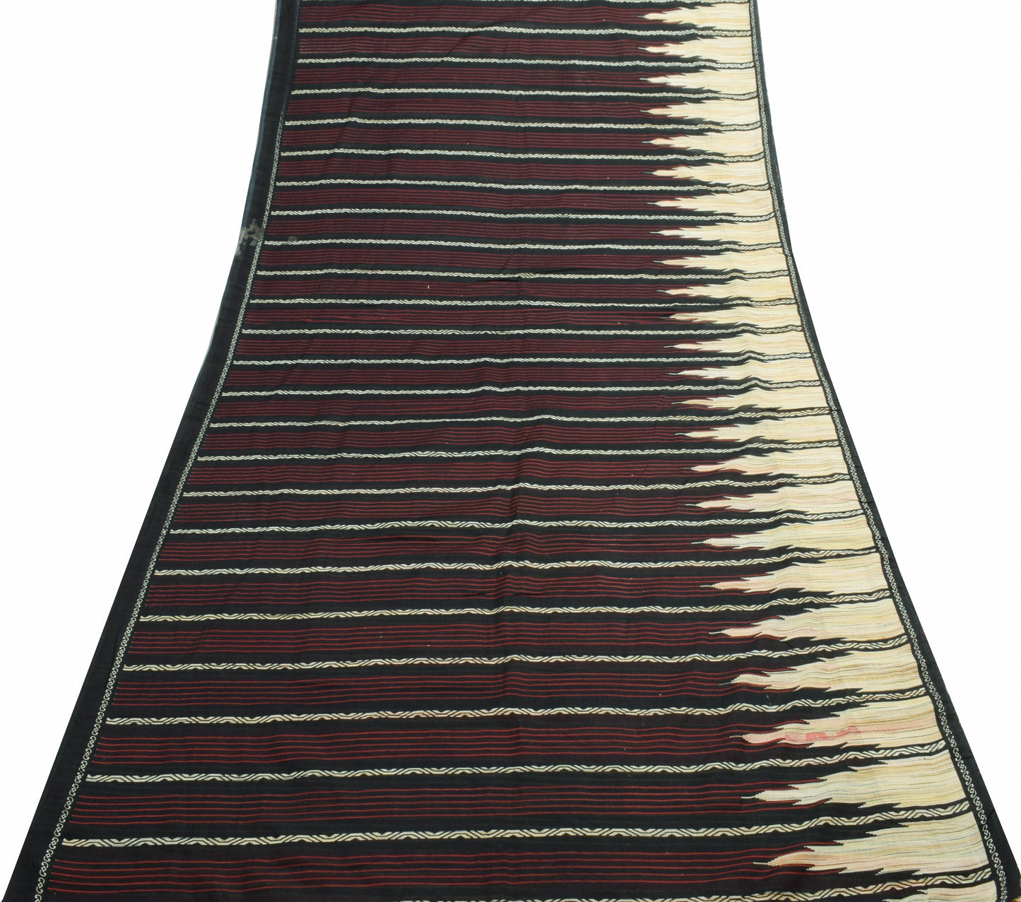 Sushila Vintage Black Saree 100% Pure Cotton Printed Stripes Women Craft Fabric