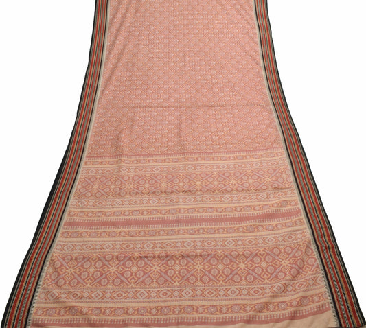 Sushila Vintage Saree 100% Pure Cotton Printed with Woven Border Craft Fabric