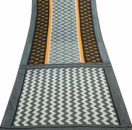 Sushila Vintage Saree Pure Cotton Zig-Zag Printed Multi-Color Soft Craft Fabric