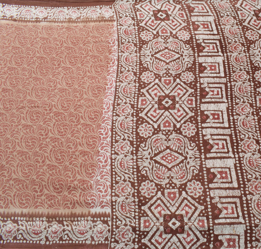 Sushila Vintage Floral Brown Saree 100% Pure Cotton Printed Soft Craft Fabric