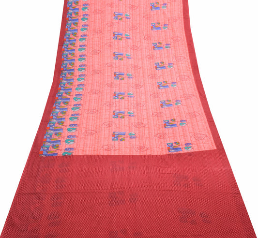 Sushila Vintage Pink Women Saree 100% Pure Cotton Printed Soft Craft Fabric