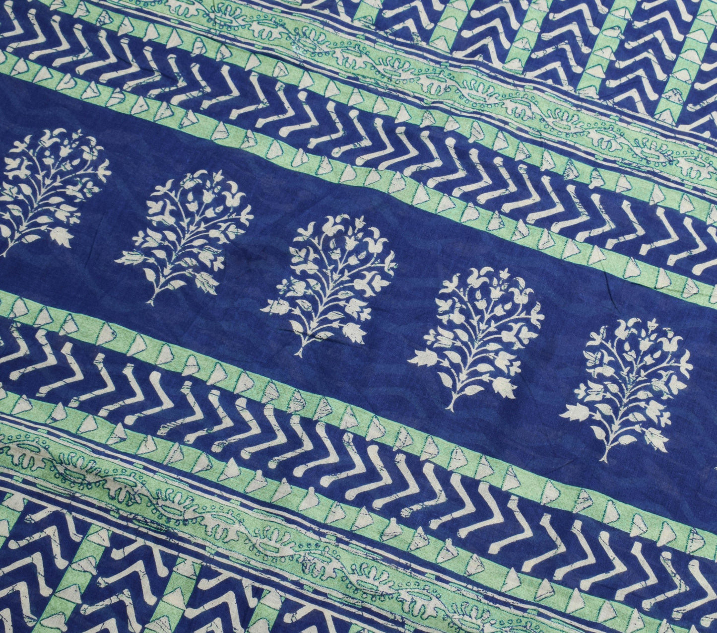 Sushila Vintage Blue & Green Women Saree 100% Pure Cotton Printed Craft Fabric