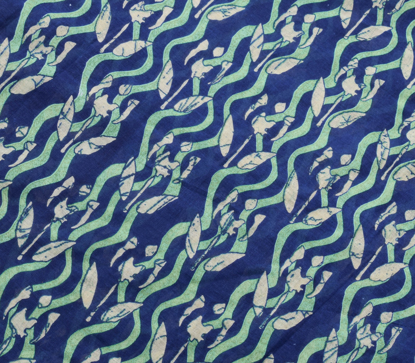 Sushila Vintage Blue & Green Women Saree 100% Pure Cotton Printed Craft Fabric