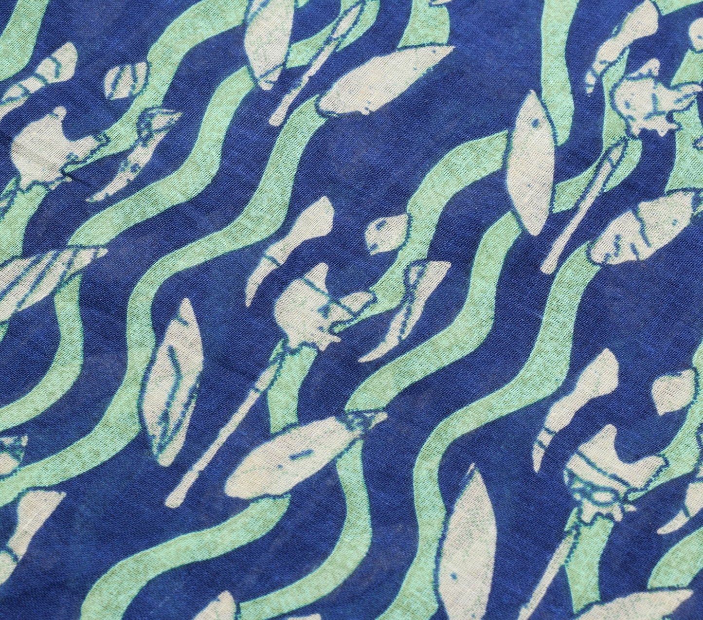 Sushila Vintage Blue & Green Women Saree 100% Pure Cotton Printed Craft Fabric