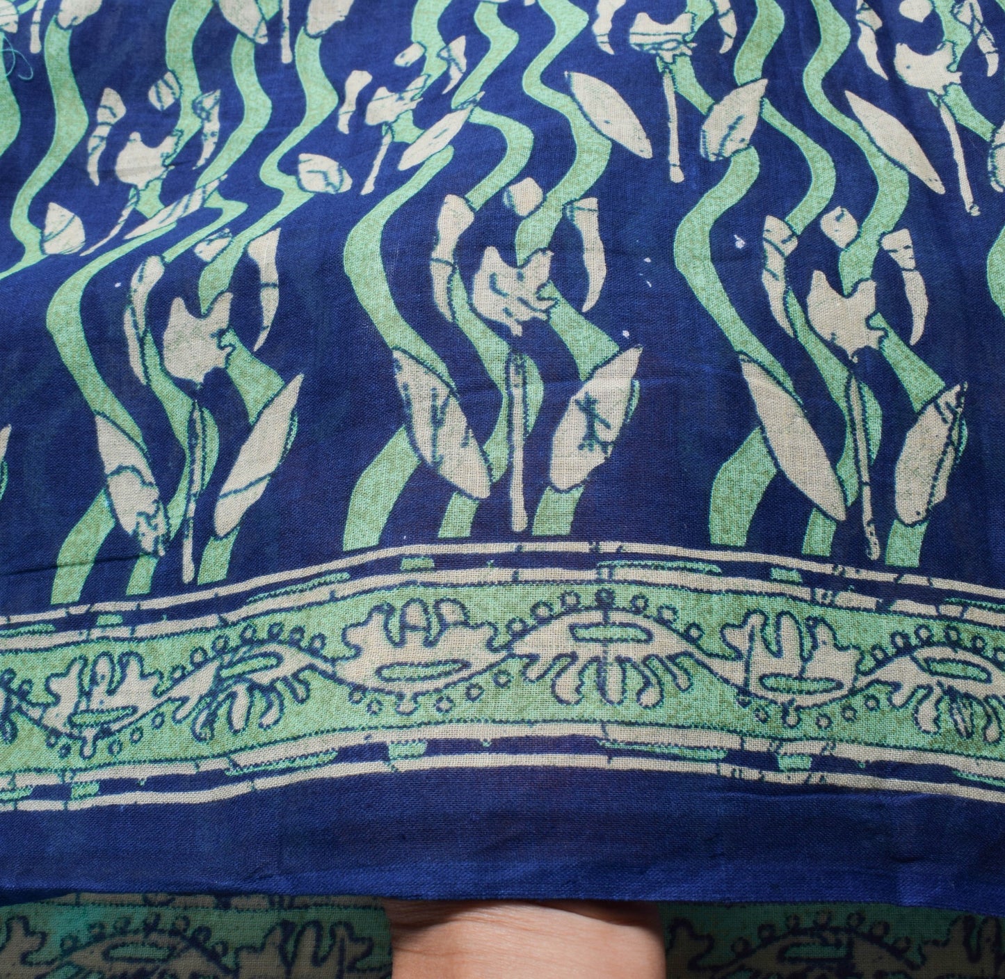 Sushila Vintage Blue & Green Women Saree 100% Pure Cotton Printed Craft Fabric